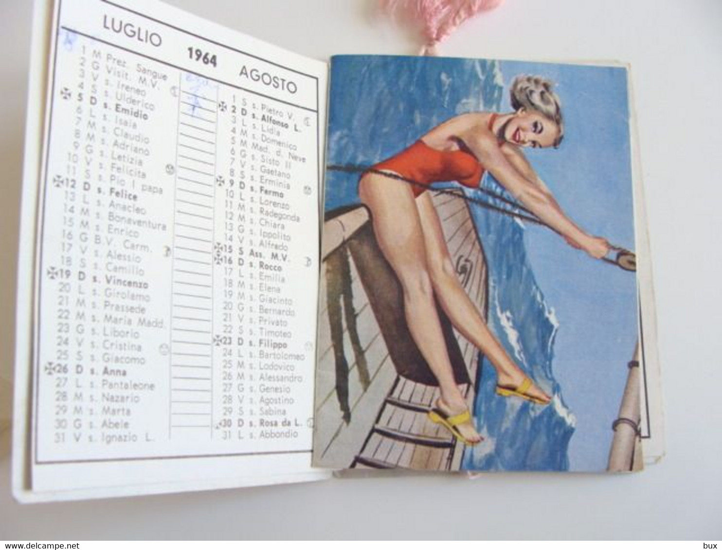 Calendarietto Da Barbiere Pin Up Spiaggia 1964 Pocket Calendar  Calendarietto Tascabile  CALENDRIER - Petit Format : 1961-70