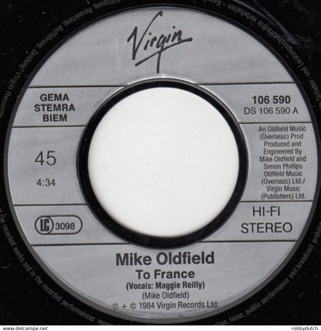 * 7" * MIKE OLDFIELD - TO FRANCE (Europe 1984 EX) - Country & Folk