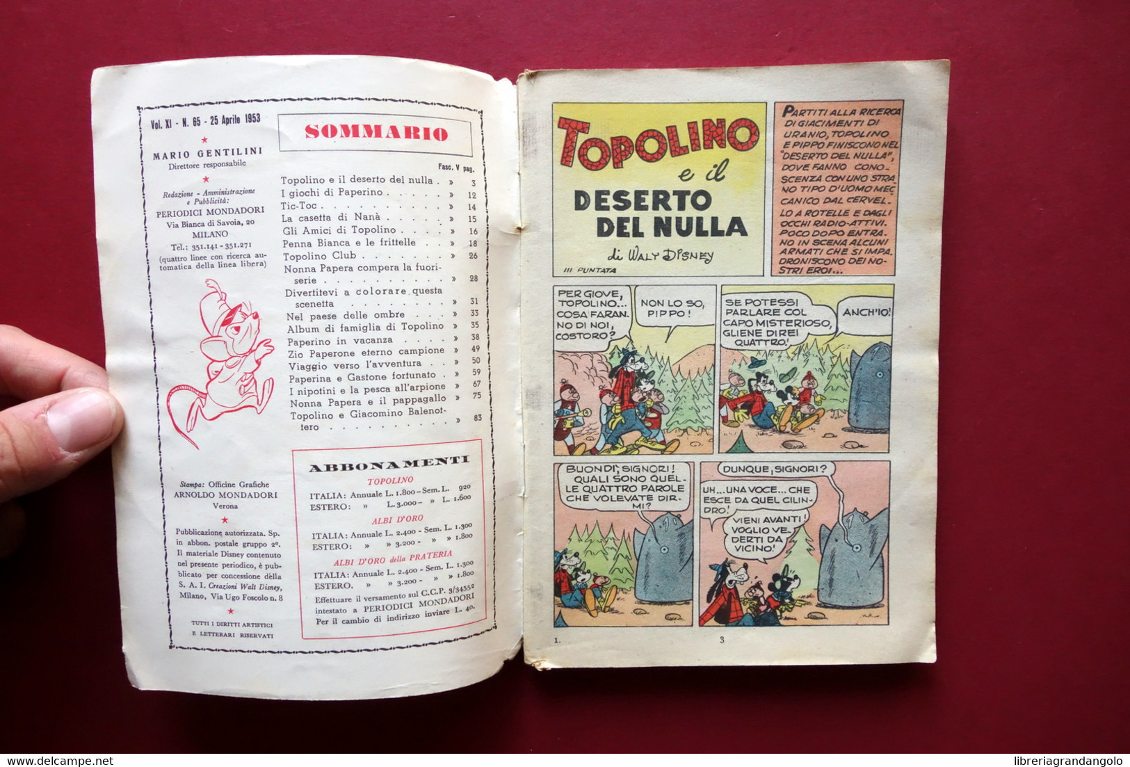 Topolino Walt Disney Numero 65 25 Aprile 1953 Mondadori Con Bollino - Autres & Non Classés