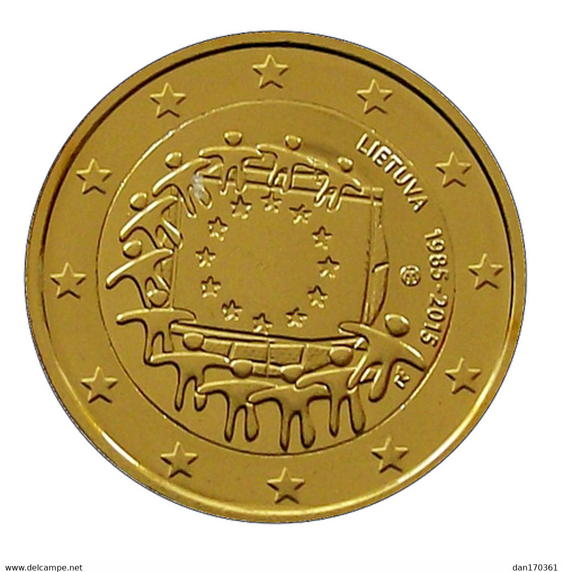 LITUANIE 2015  - 2 EUROS COMMEMORATIVE - DRAPEAU  EUROPEEN   - PLAQUE OR - VERGOLDET - Lituania