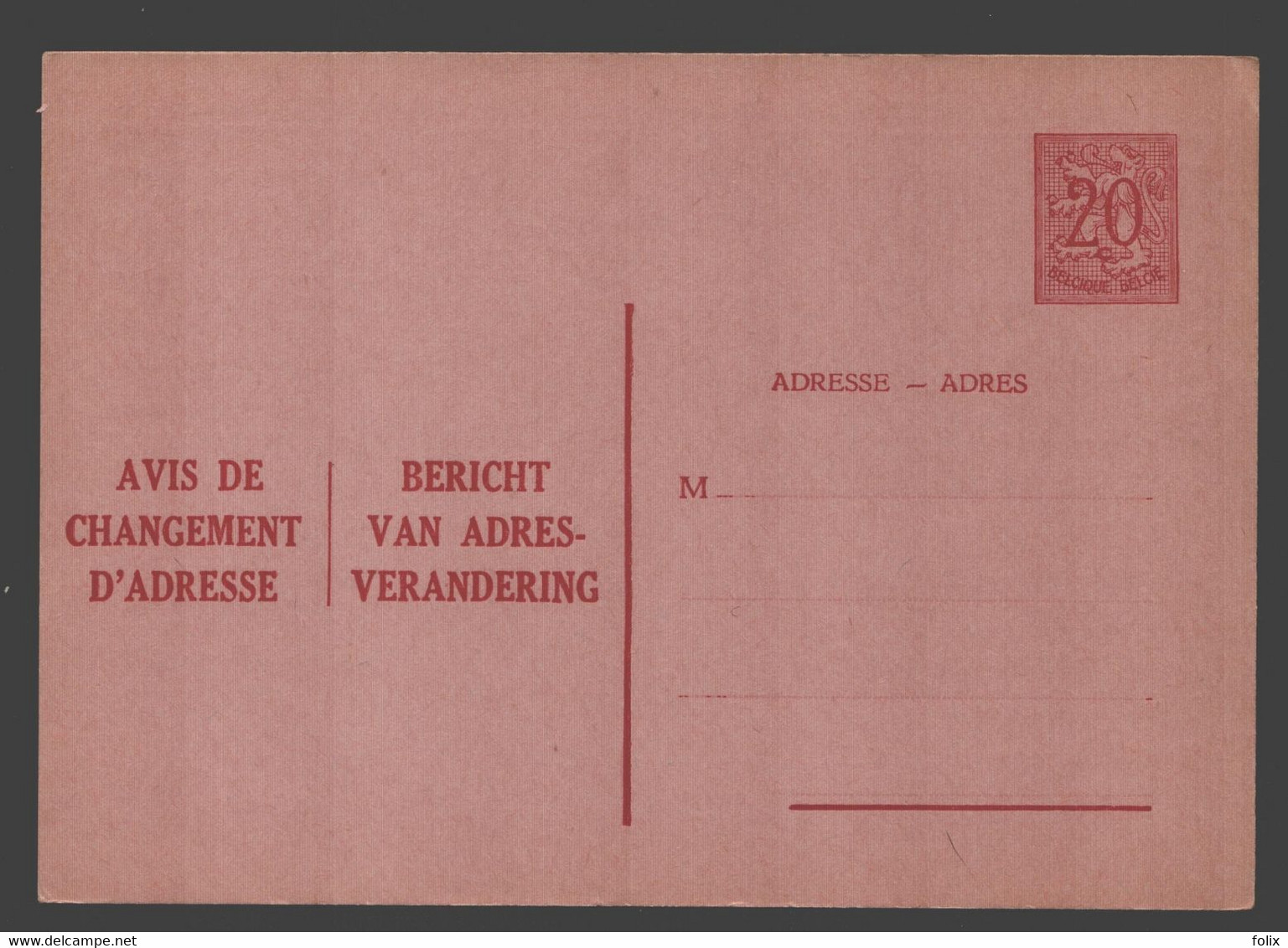 Avis De Changement D'adresse / Bericht Van Adresverandering - Blanco - 20 Cent - Addr. Chang.