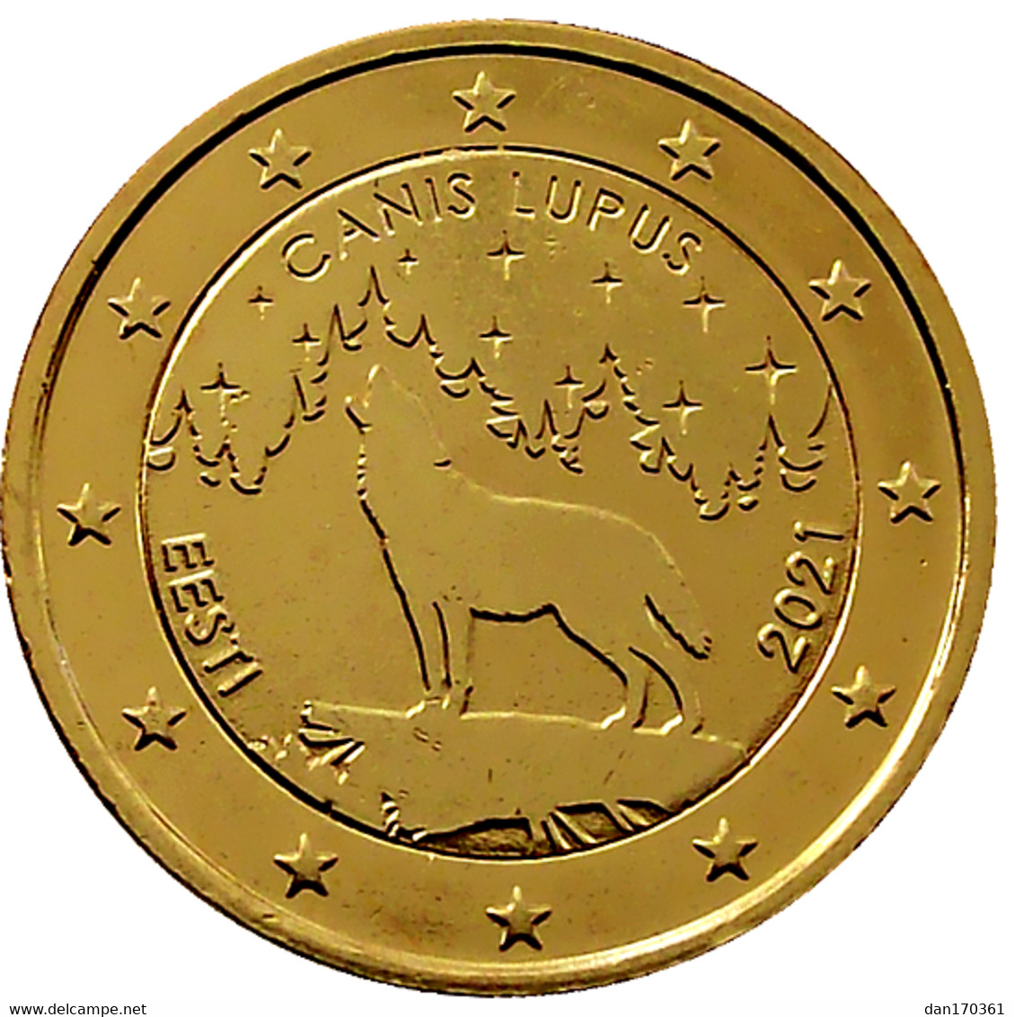 ESTONIE 2021 - 2 EUROS COMMEMORATIVE - LE LOUP - CANIS LUPUS - PLAQUE OR - VERGOLDET - Estonie