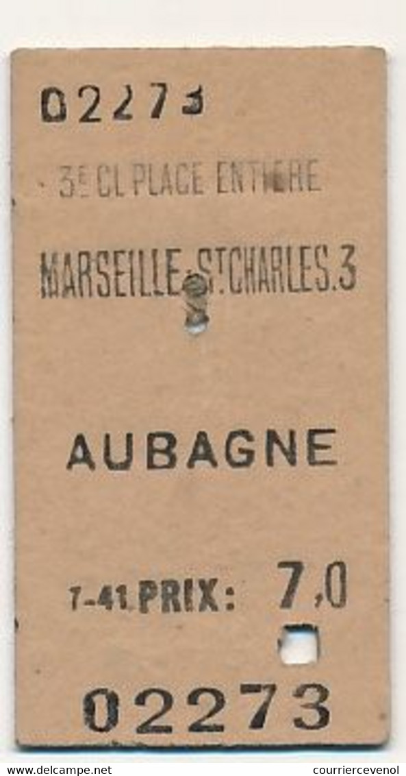 SNCF - Ticket 2eme Classe Place Entière - Marseille-St-Charles => Aubagne - Europa