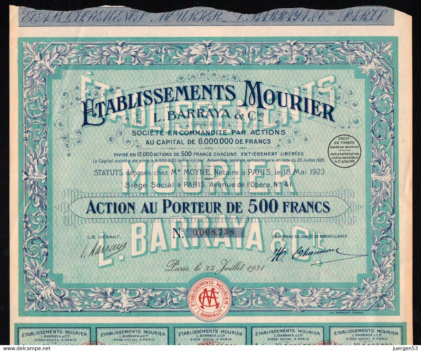 Etablissements MOURIER L. BARRAYA & Cie – 1931 - Toerisme