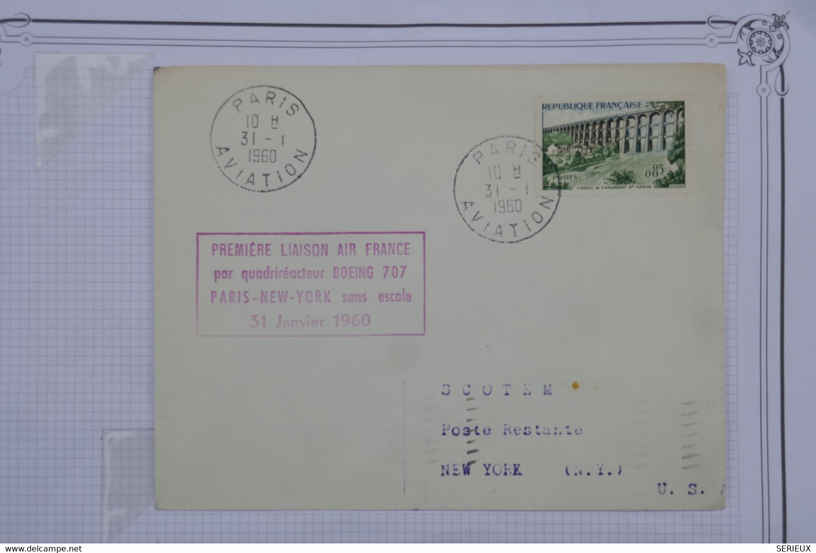 BE12 FRANCE   BELLE LETTREBOEING   1960  IERE LIAISON  PARIS NEW YORK   +AFFR.  PLAISANT - 1960-.... Covers & Documents