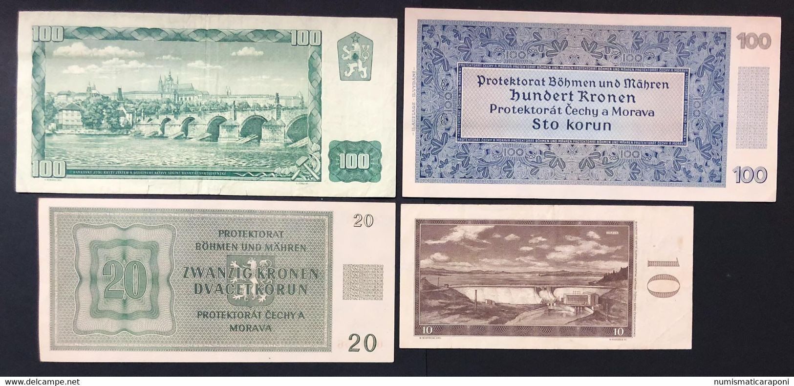 Bohemia & Moravia 100 1940 + 20 1944  + Cecoslovacchia 10 1960 + 100 1961 Korun LOTTO 4122 - Tchéquie