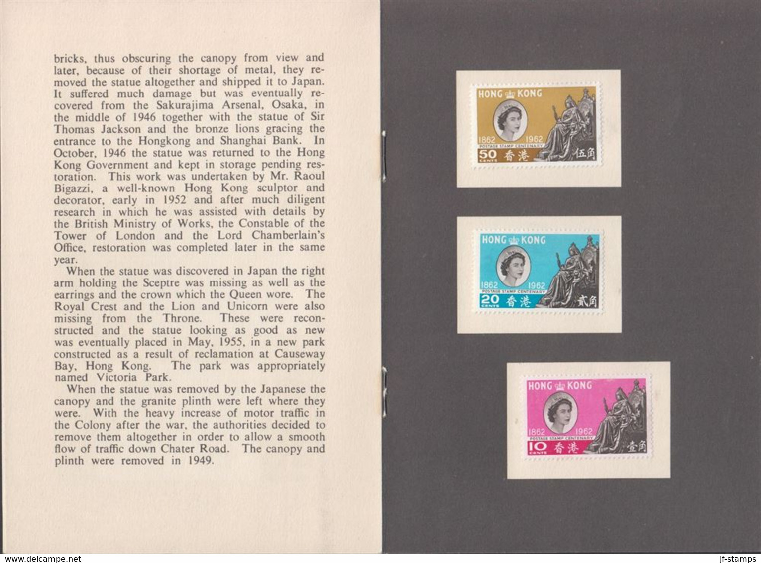 1962. HONG KONG POSTAGE STAMP CENTENARY. Complete Set With 3 Stamps Mounted  In Official ... (Michel 193-195) - JF432902 - Briefe U. Dokumente