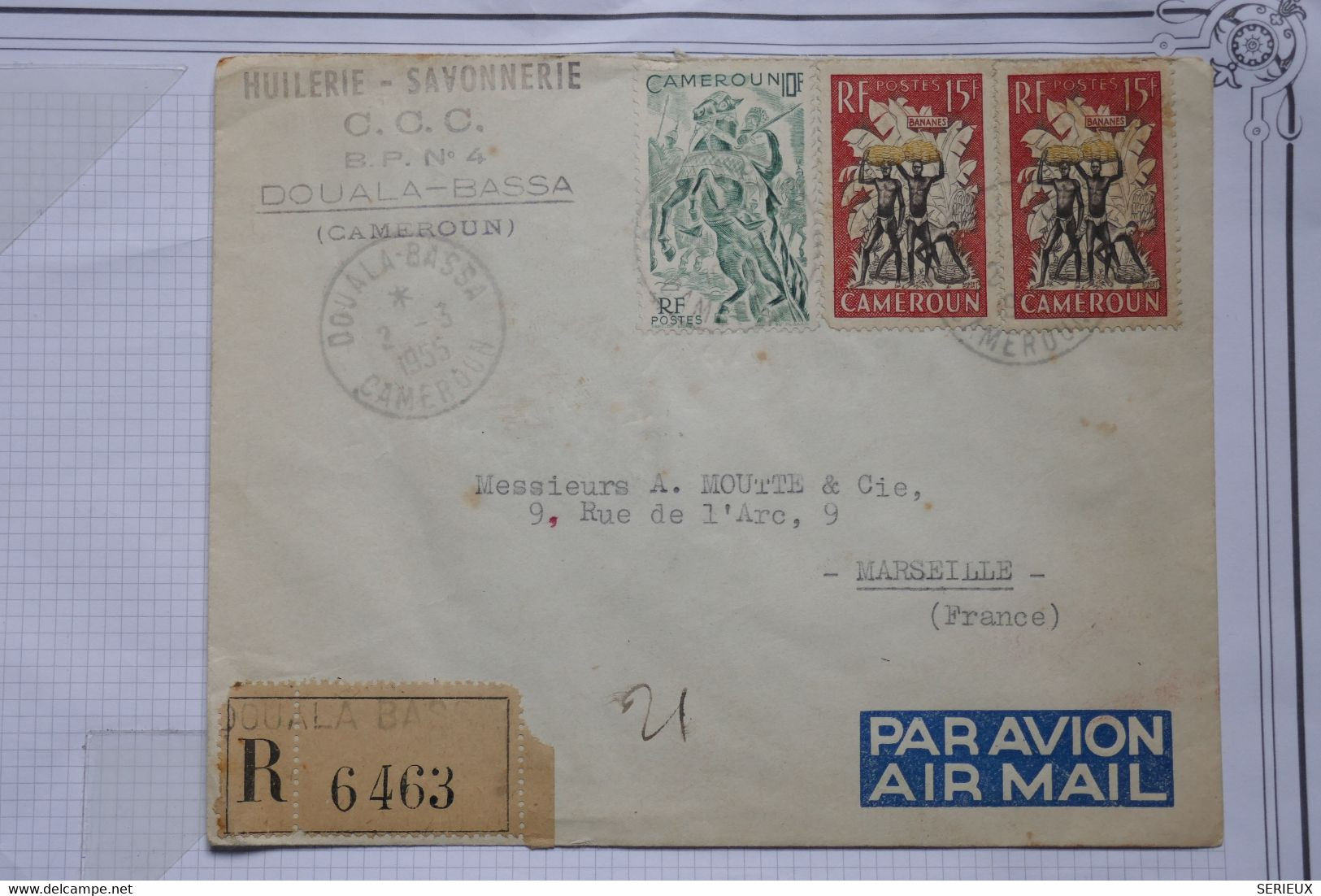 BE14  CAMEROUN   LETTRE RECOM.  1955 DOUALA  A  MARSEILLE  FRANCE ++ +AFFRANCH. PLAISANT - Covers & Documents