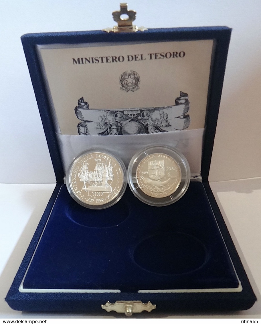 ITALIA DITTICO IN ARGENTO 1989 SCOPERTA DELL'AMERICA PROOF - Mint Sets & Proof Sets