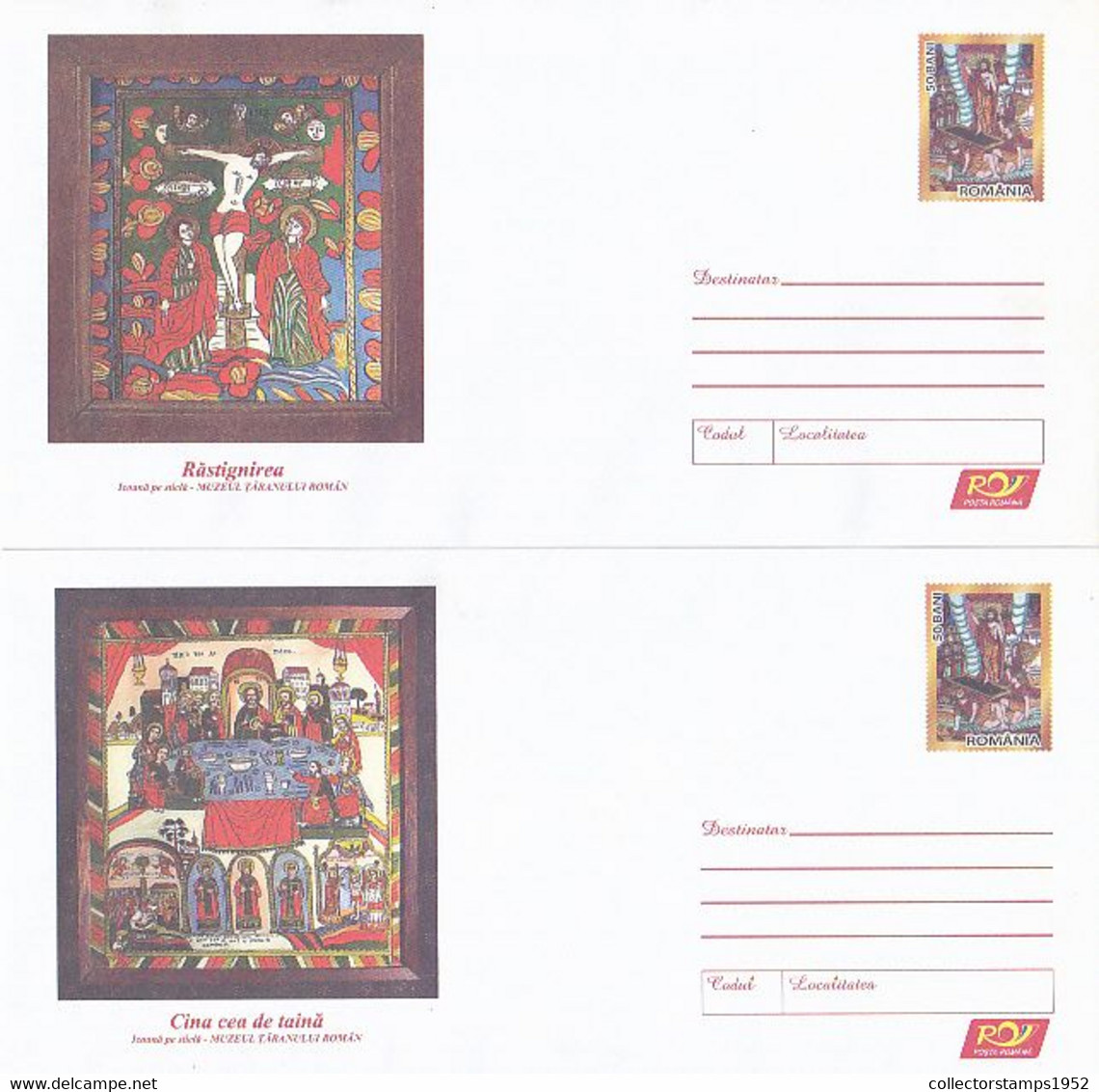 9030FM- JESUS' CRUCIFIXION, LAST SUPPER ICONS, PAINTINGS, RELIGION, COVER STATIONERY, 2X, 2006, ROMANIA - Cuadros