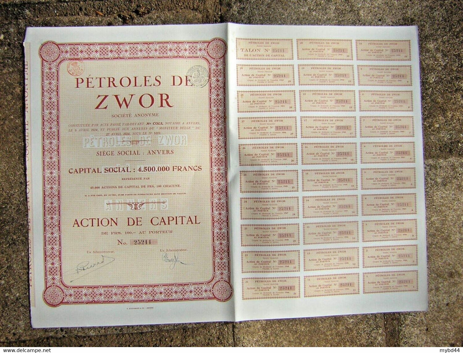 Gros Lot De 15 Vieux Papier Titre Action De 100 Francs PETROLES DE ZWOR 1924 Rare Collection Superbe état - Russie