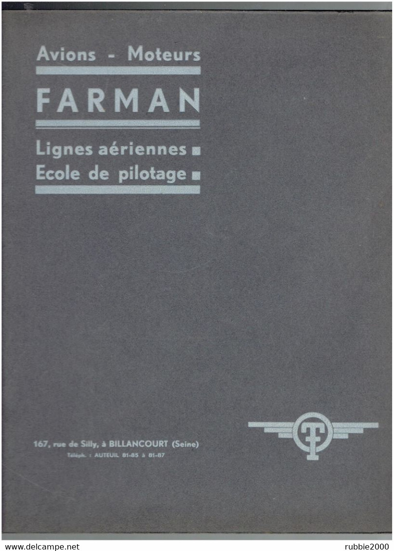 AVIONS MOTEURS FARMAN 167 RUE DE SILLY A BILLANCOURT LIGNES AERIENNES ECOLE DE PILOTAGE AVIATION PORTE DOCUMENTS CARTON - Articles De Papeterie