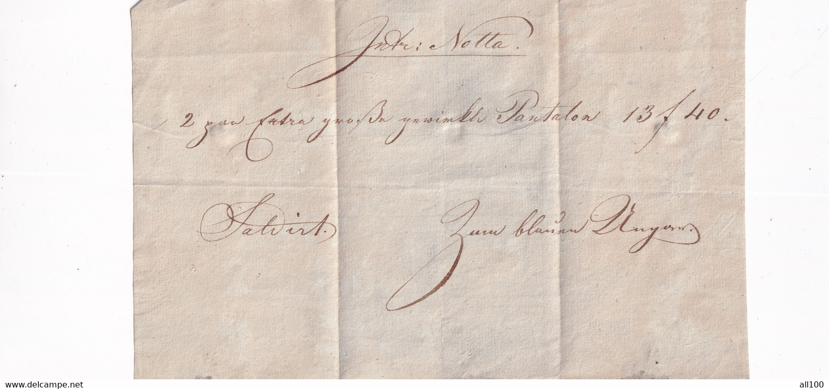 A18738 - RECEIPT INTR NOTTA FROM AUSTRIA HANDWRITTEN DOCUMENT AUSTRIAN EMPIRE - Oostenrijk