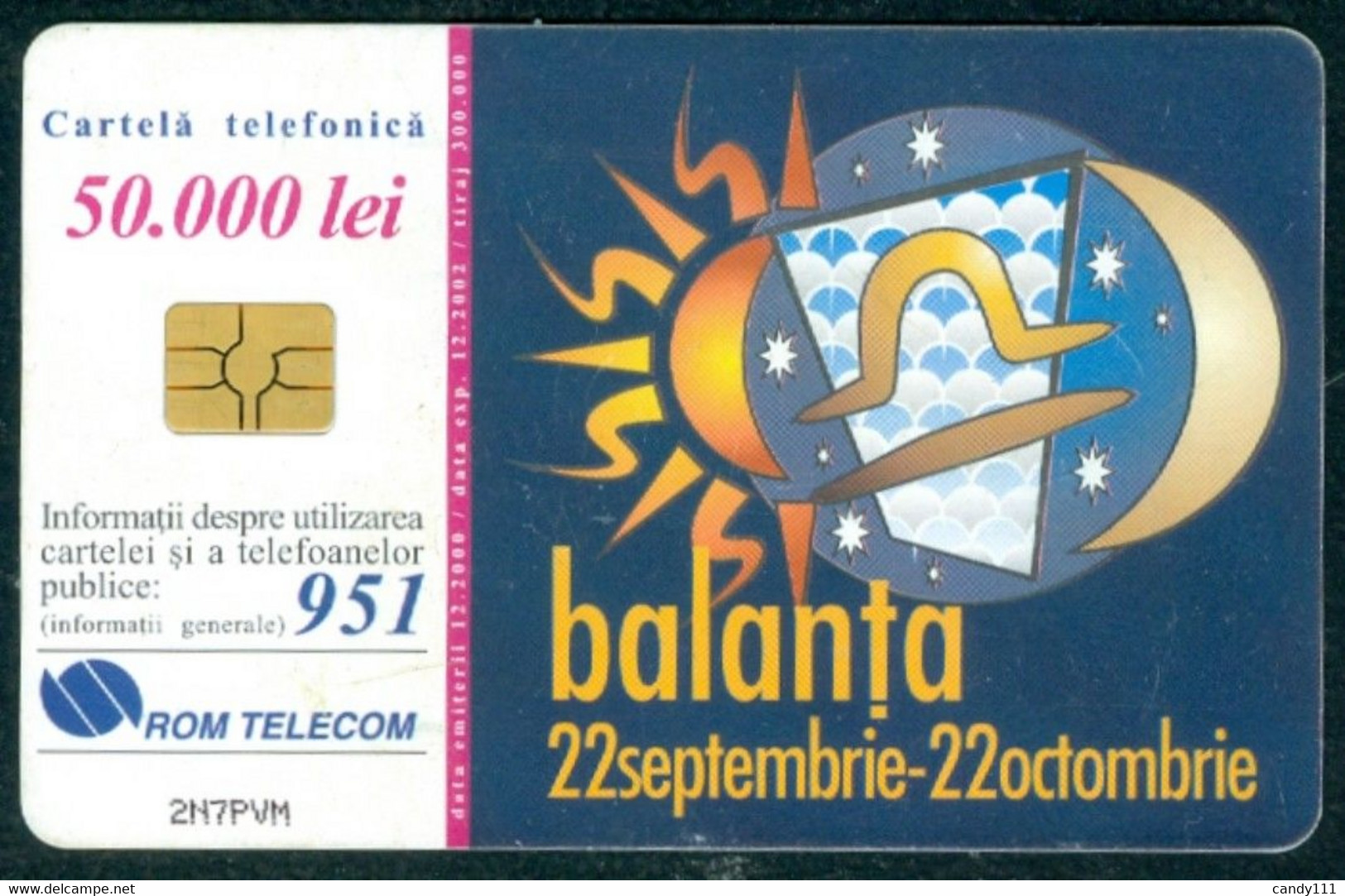 2000 Libra/Scales, Zodiac ,Horoscope ,Tierkreiszeichen, Romania, Used Phonecard, Phone Card - Autres & Non Classés