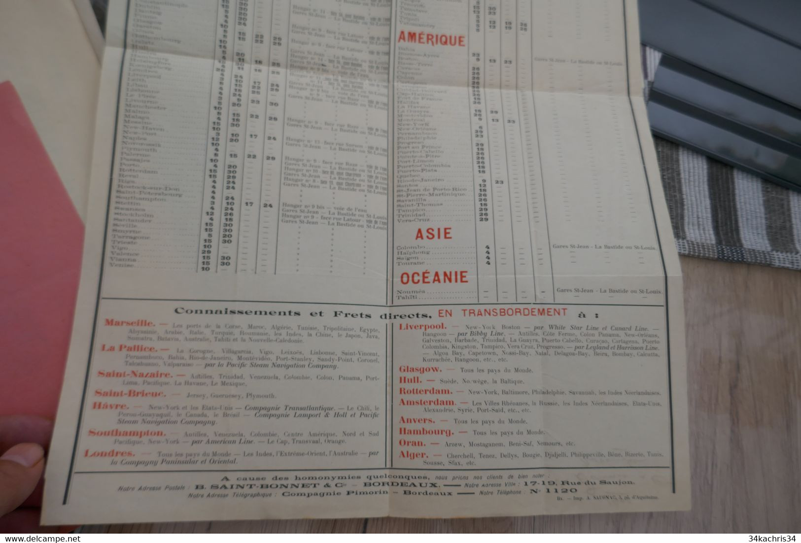 Affichette Pub Horaire Saint Bonnet Dumur 1906 Bordeaux Bateaux Vapeur Monde  32 X 50 Environs - Verkehr & Transport