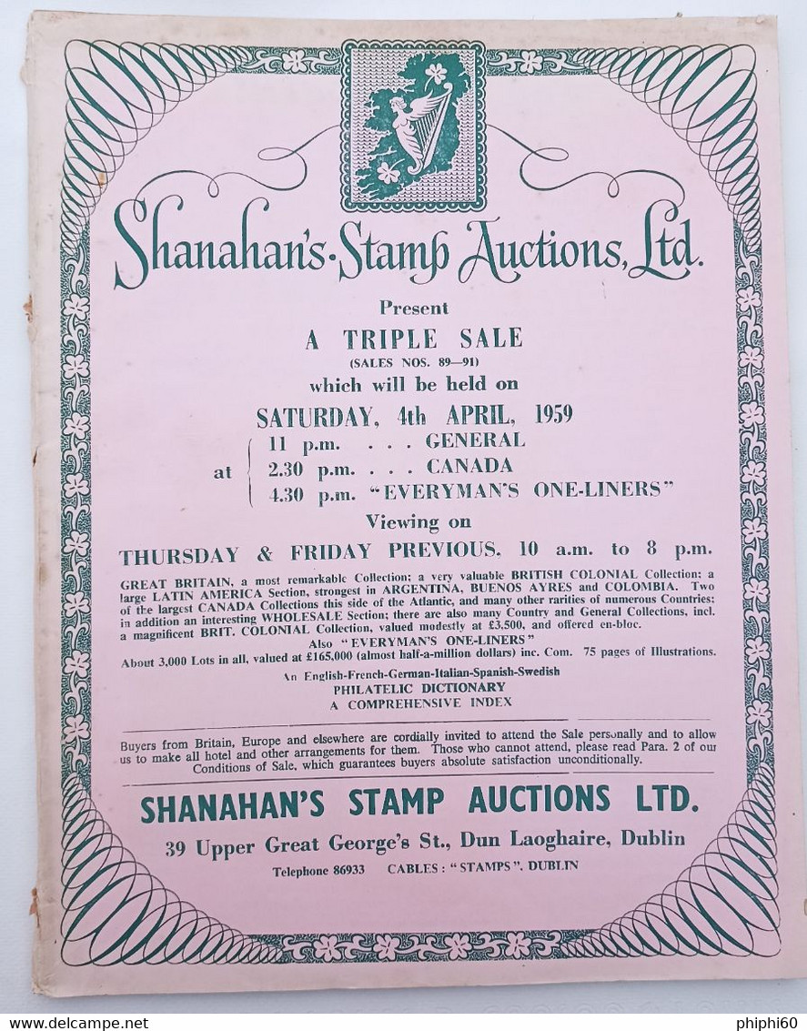 Shanahan's Stamb Auctions Ltd  -  A TRIPLE SALE - SATURDAY 4 Th APRIL 1959 GENERAL -  CANADA - Andere & Zonder Classificatie