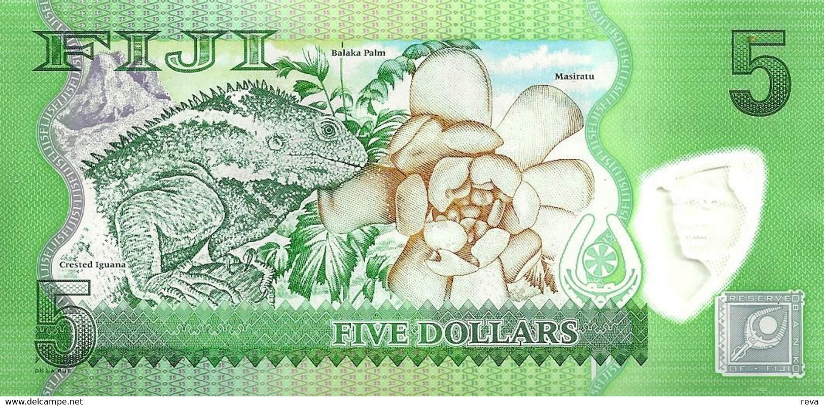 FIJI $5 GREEN  PARROT BIRD FRONT & IGUANA BACK POLYMER REPLACEMENT  ZZ ND(2013)P.115r UNC READ DESCRIPTION!! - Fidji