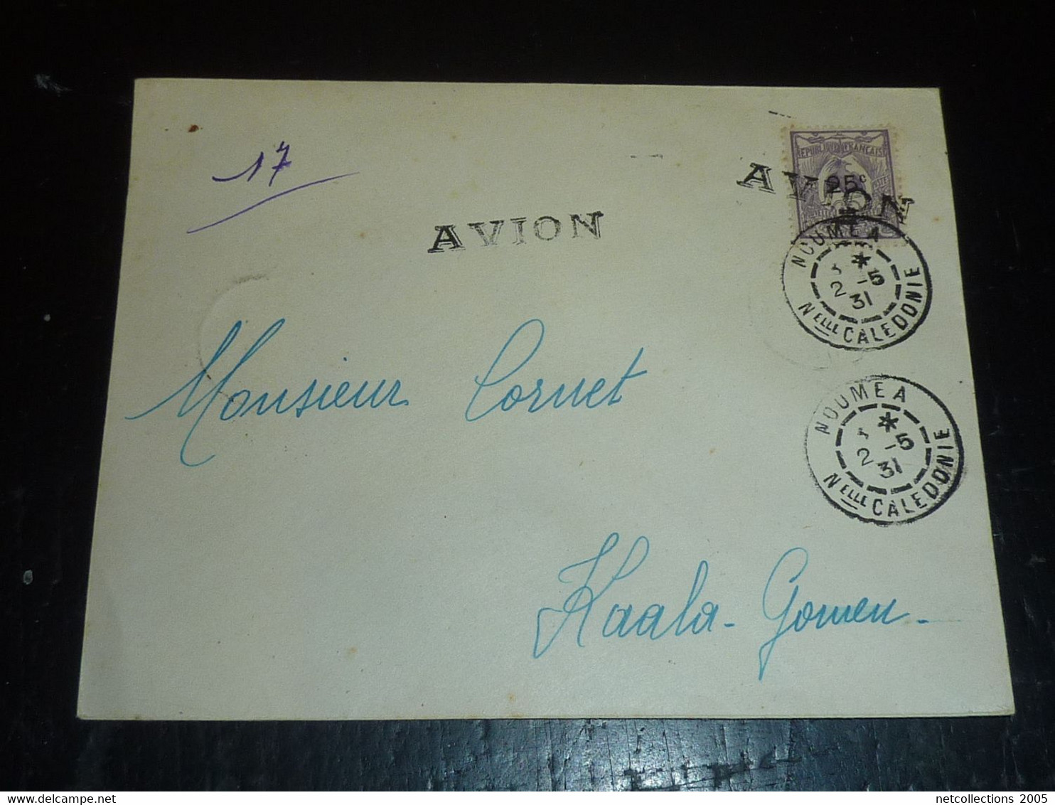 LETTRE DE NOUVELLE CALEDONIE ET DEPENDANCES N°127 SURCHARGE " AVION " 1931 De NOUMEA à KAALA-GOMEN - ENVELOPPE (DOC-F) - Storia Postale