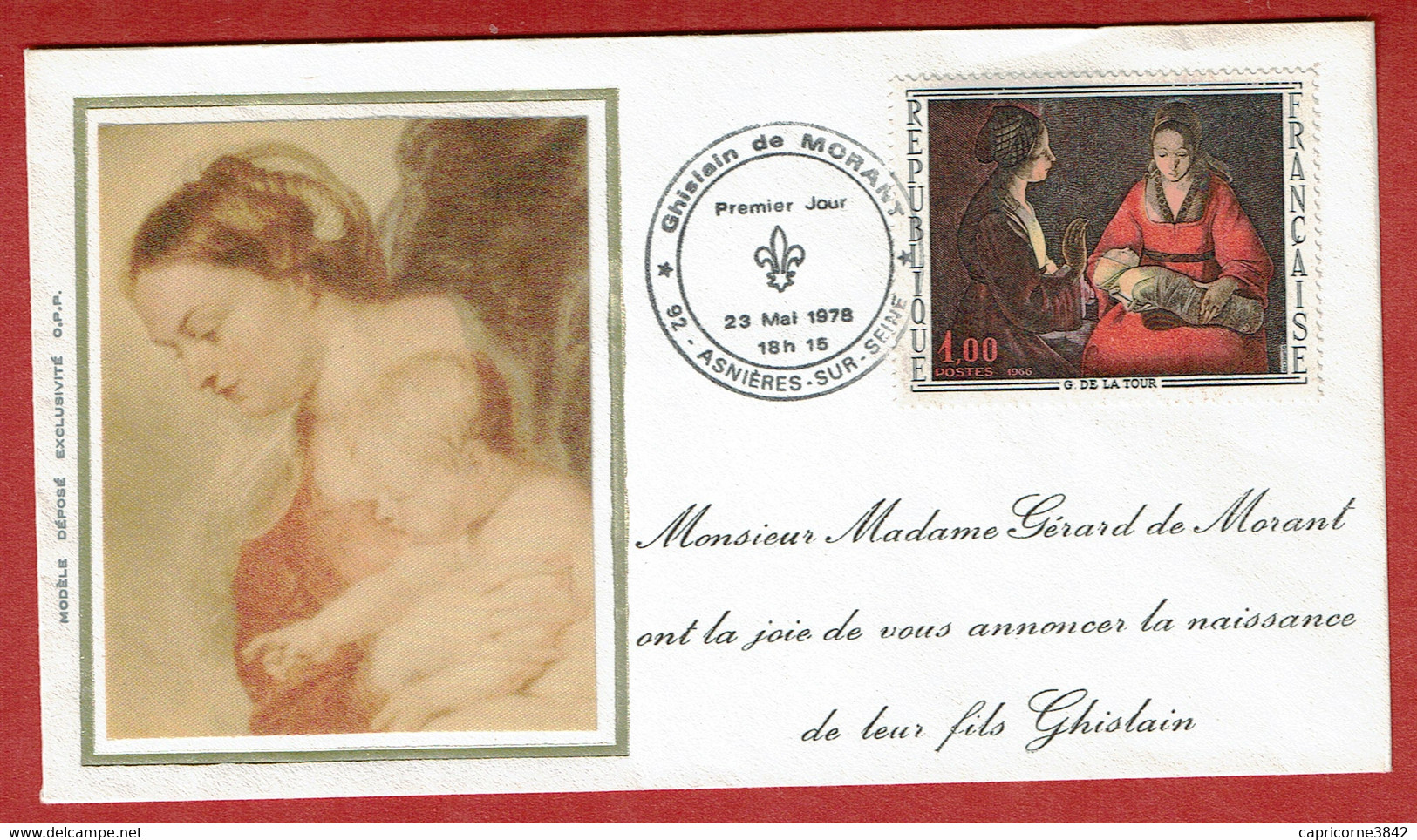 1978 - Cachet Privé évènementiel Pour L'ANNONCE D'UNE NAISSANCE - Tp Le Nouveau Né De La Tour N° 1479 - Covers & Documents