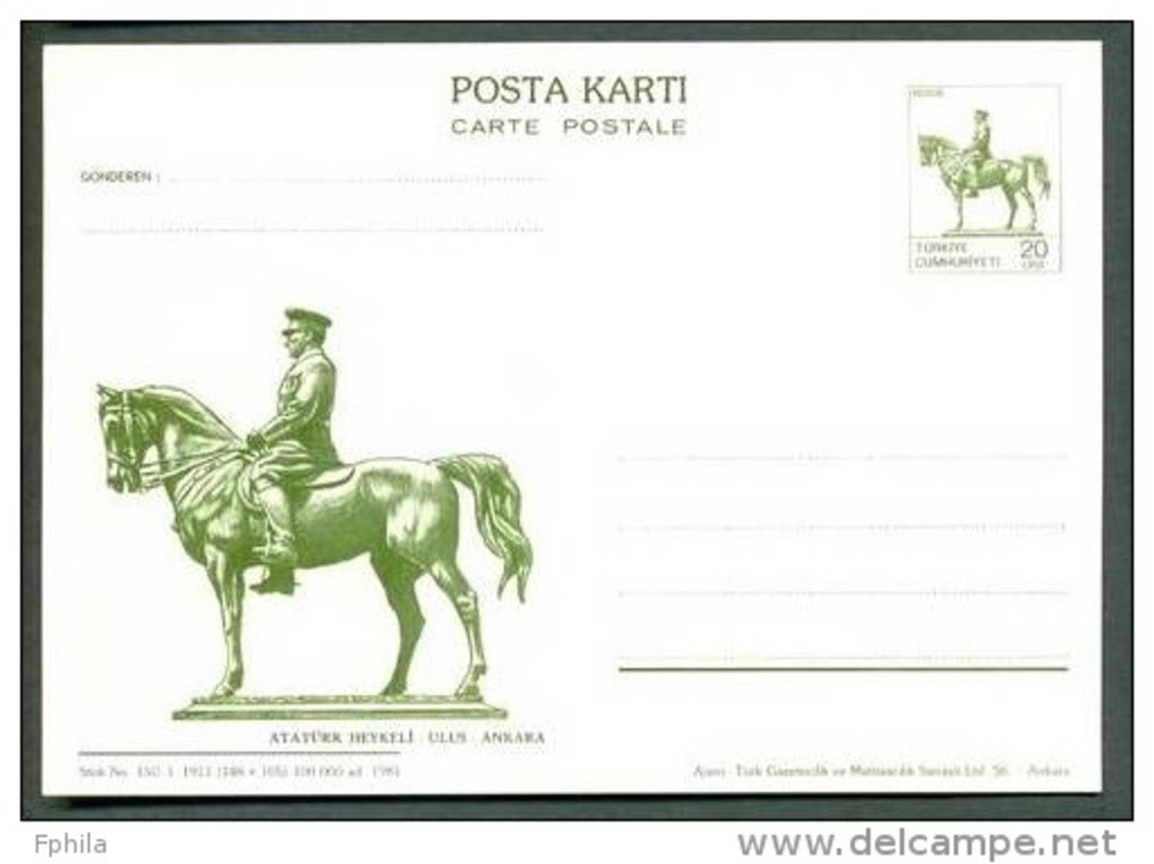 1981 TURKEY ATATURK STATUE (ULUS-ANKARA) POSTCARD - Postal Stationery