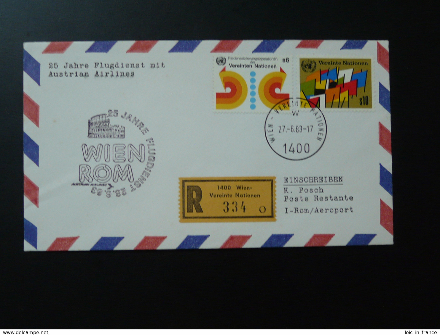 Lettre Vol Registered Flight Cover Flugpost Wien Vereinte Nationen --> Roma 1983 - Covers & Documents