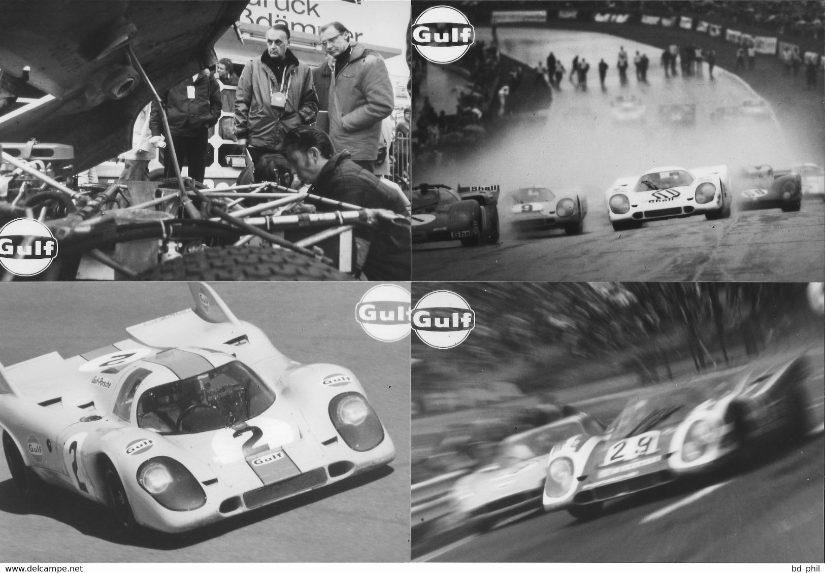 Rare Lot De 20 Photos Gulf Porsche 917 Siffert Rodriguez Elford Ferrari Alfa Roméo Matra Le Mans Targa Florio 1970 71 72 - Habillement, Souvenirs & Autres