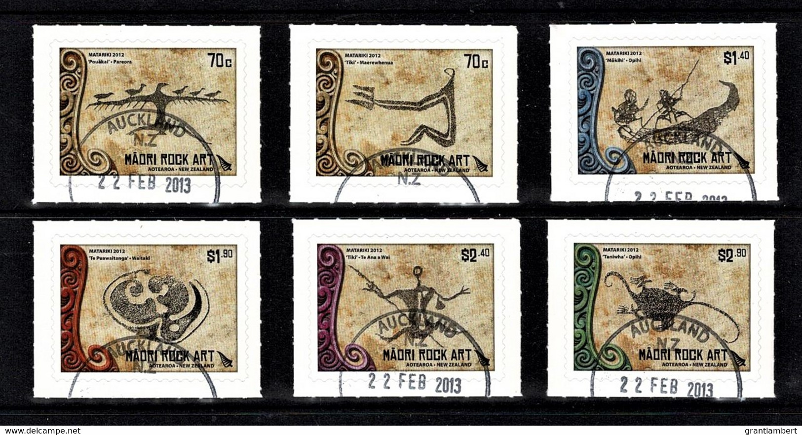 New Zealand 2012 Maori Rock Art  Set Of 6 Self-adhesives Used/CTO - Oblitérés