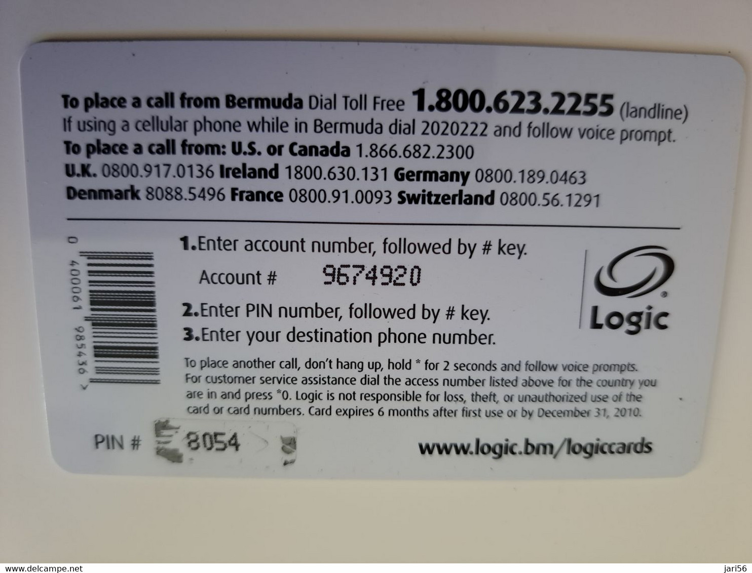 BERMUDA  $ 5,-  LOGIC/  MORE TALK TIME /   PREPAID CARD  Fine USED  **11290** - Bermude