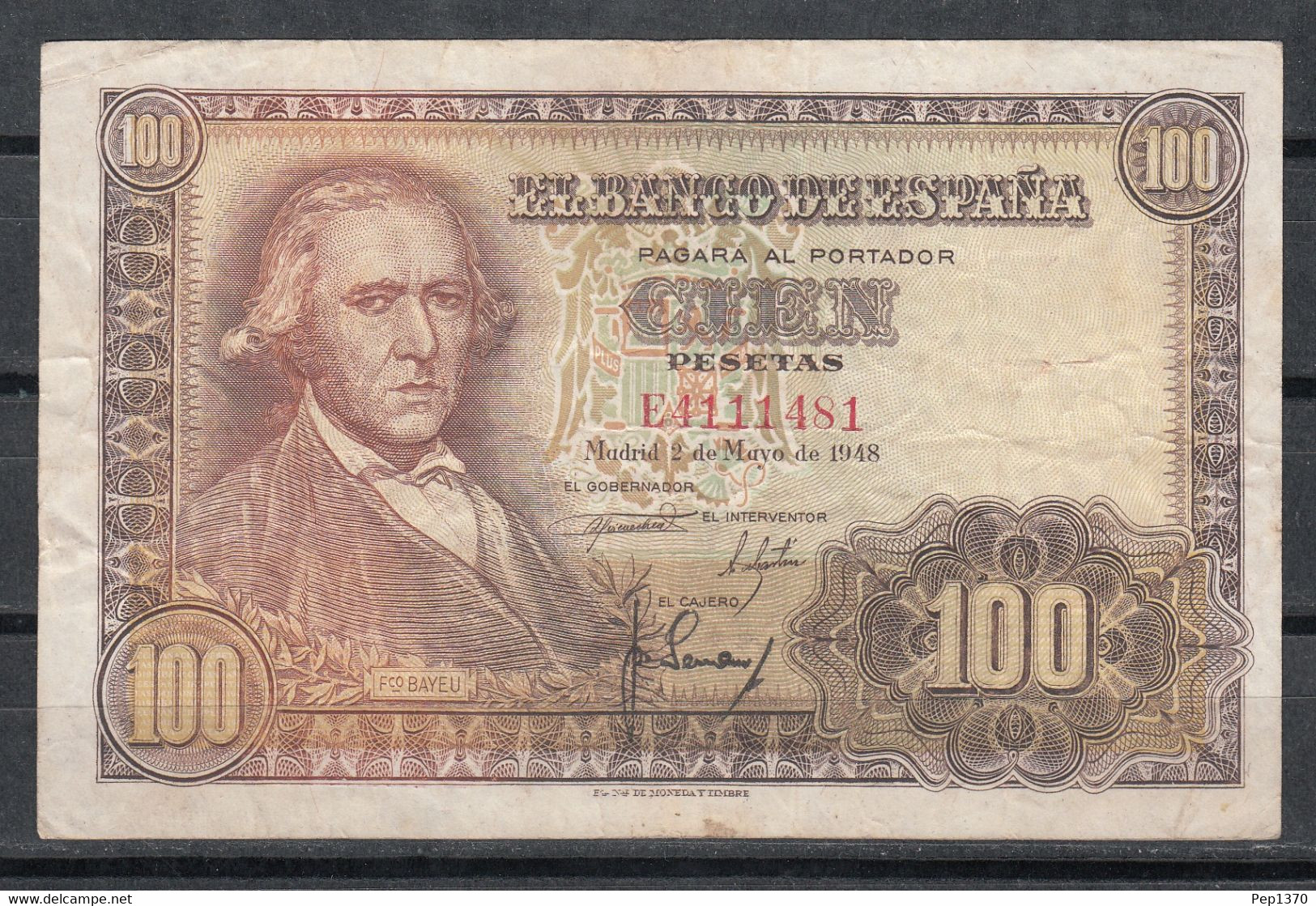 ESPAÑA - BILLETE DE 100 PESETAS DE 1948 DEDICADO A FRANCISCO BAYEU - 100 Pesetas