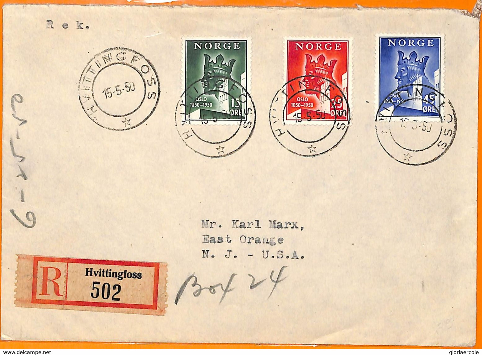 99416 - NORWAY - Postal History - Registered Cover To The USA 1950 (FDC?) - Lettres & Documents