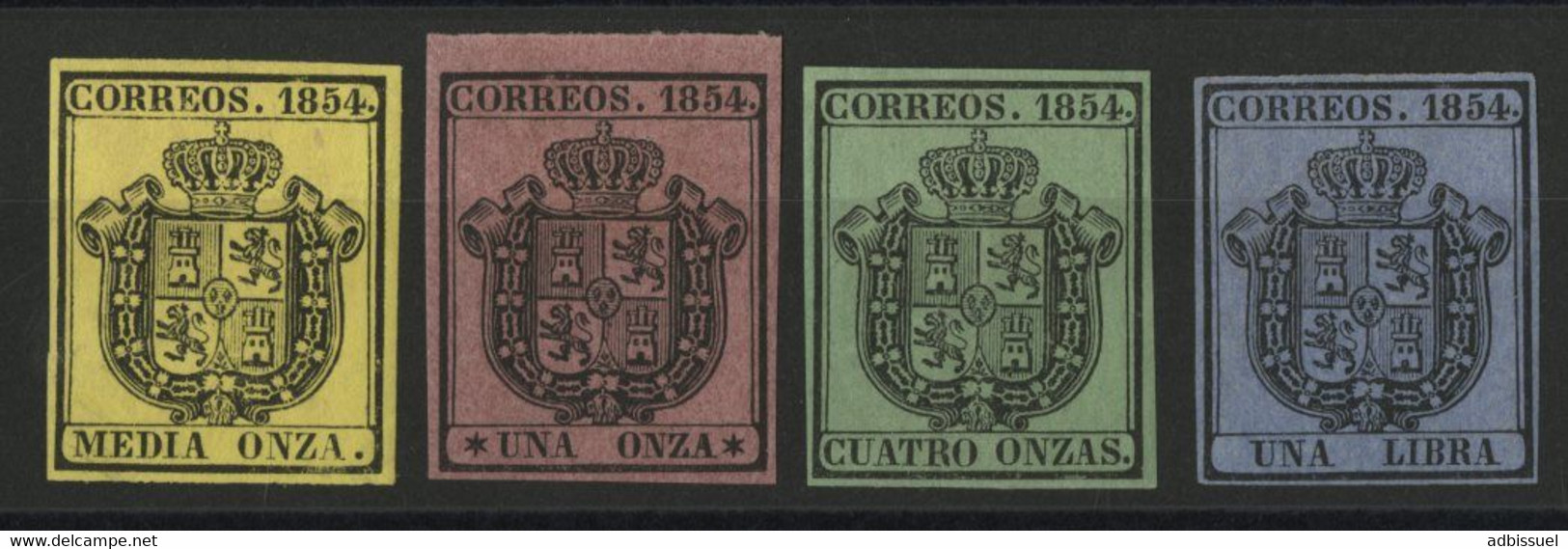 1854 ESPAGNE SERVICE N° 1 à 4 Cote 100 € Neuf * (MH) - Service