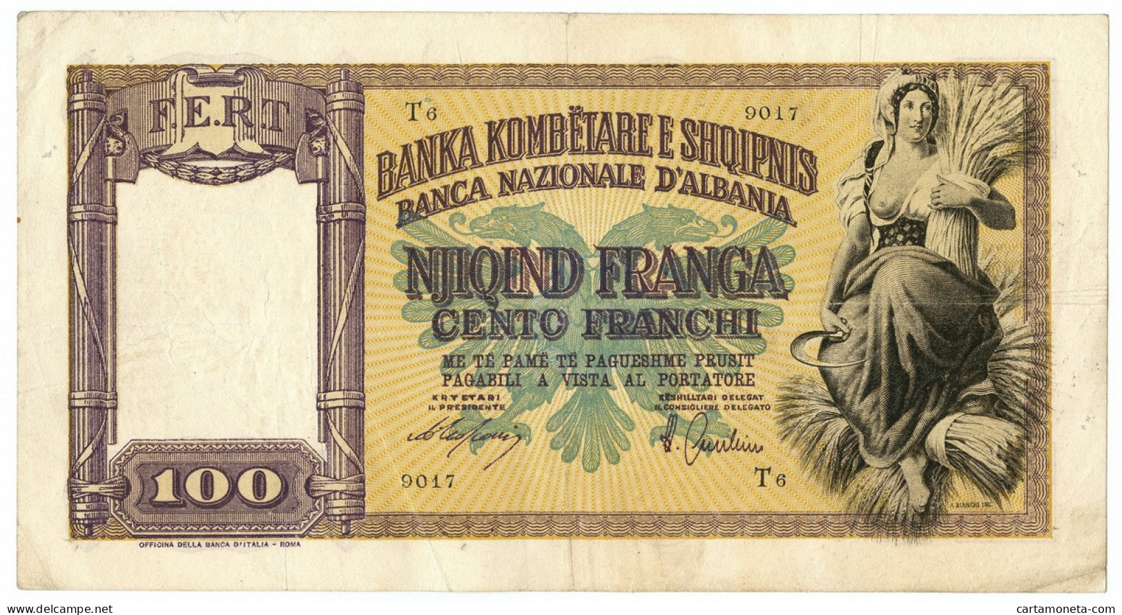 100 FRANCHI REGNO D'ITALIA E A. BANCA NAZIONALE D'ALBANIA GENNAIO 1940 BB/BB+ - Unclassified