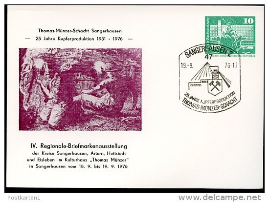 DDR PP16 D2/054a Privat-Postkarte THOMAS-MÜNZER-SCHACHT KUPFER Sangerhausen Sost. 1976  NGK 8,00 € - Privatpostkarten - Gebraucht