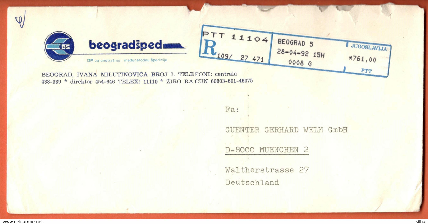 Yugoslavia Serbia Belgrade 1992 / Post Machine Printed Sticker Stamp, Label, ATM / Blue / Post Office Beograd 11104 - Covers & Documents