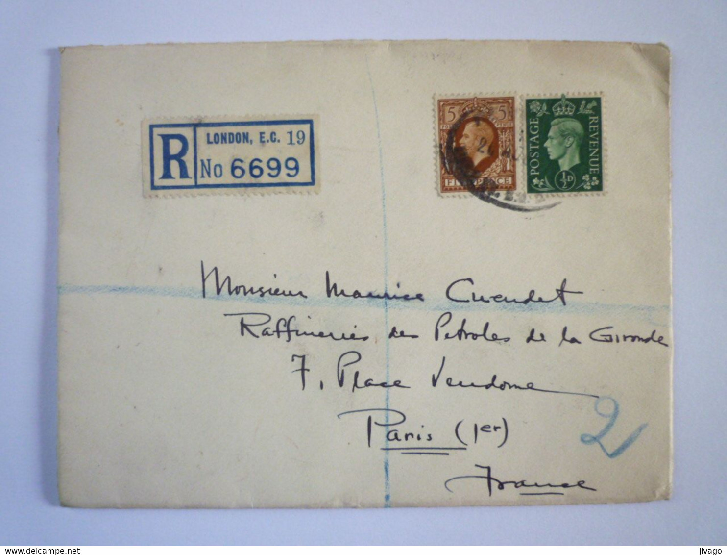 TI - 2022 - 92  Lettre REC Au Départ De LONDON  à Destination De PARIS   1937   XXX - Lettres & Documents