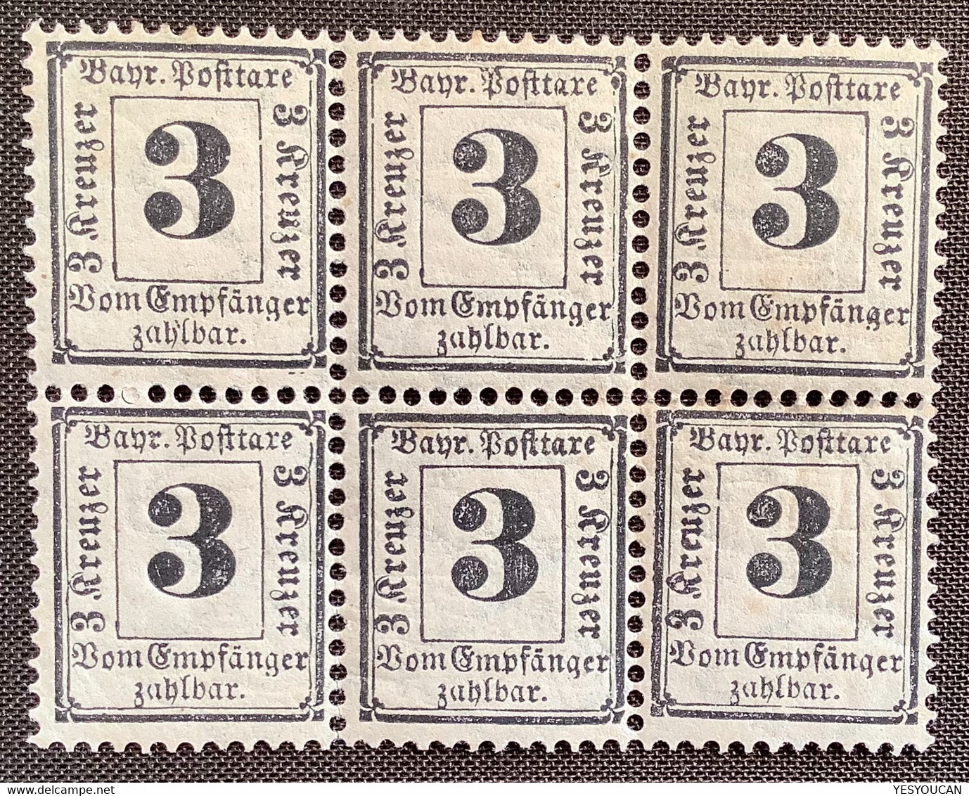 Mi.P3X SELTENER 6er BLOCK  POSTFRISCH ** Stegmüller BPP, Bayern Portomarke 1870 3 Kr (Bavaria Postage Due MNH Bloc Taxe - Ungebraucht