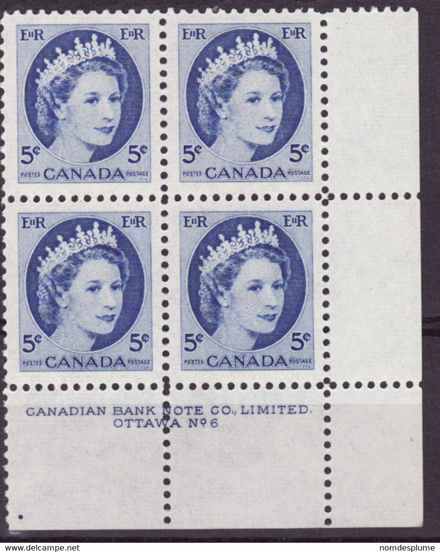 7924r) Canada QE II Wilding Block Mint No Hinge Plate 6 - Plate Number & Inscriptions