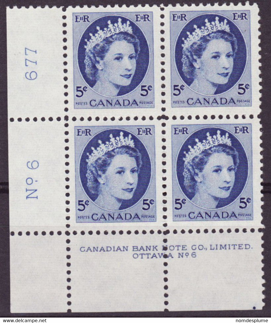 7926) Canada QE II Wilding Block Mint No Hinge Plate 6 - Plate Number & Inscriptions