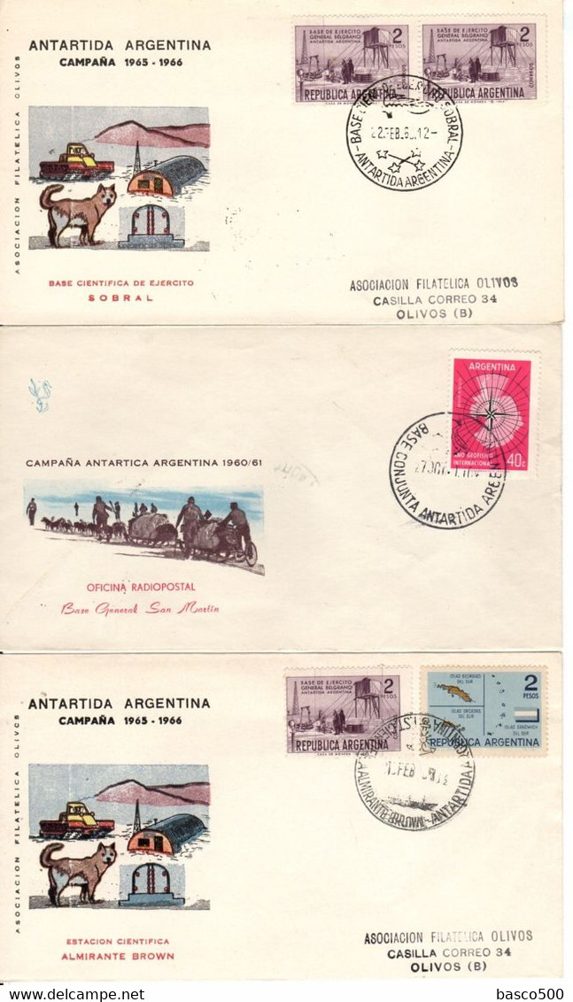 1960 & 1965 - 3 LSC ANTARTIDA ANTACTIQUE 3 Bases Différentes - Briefe U. Dokumente