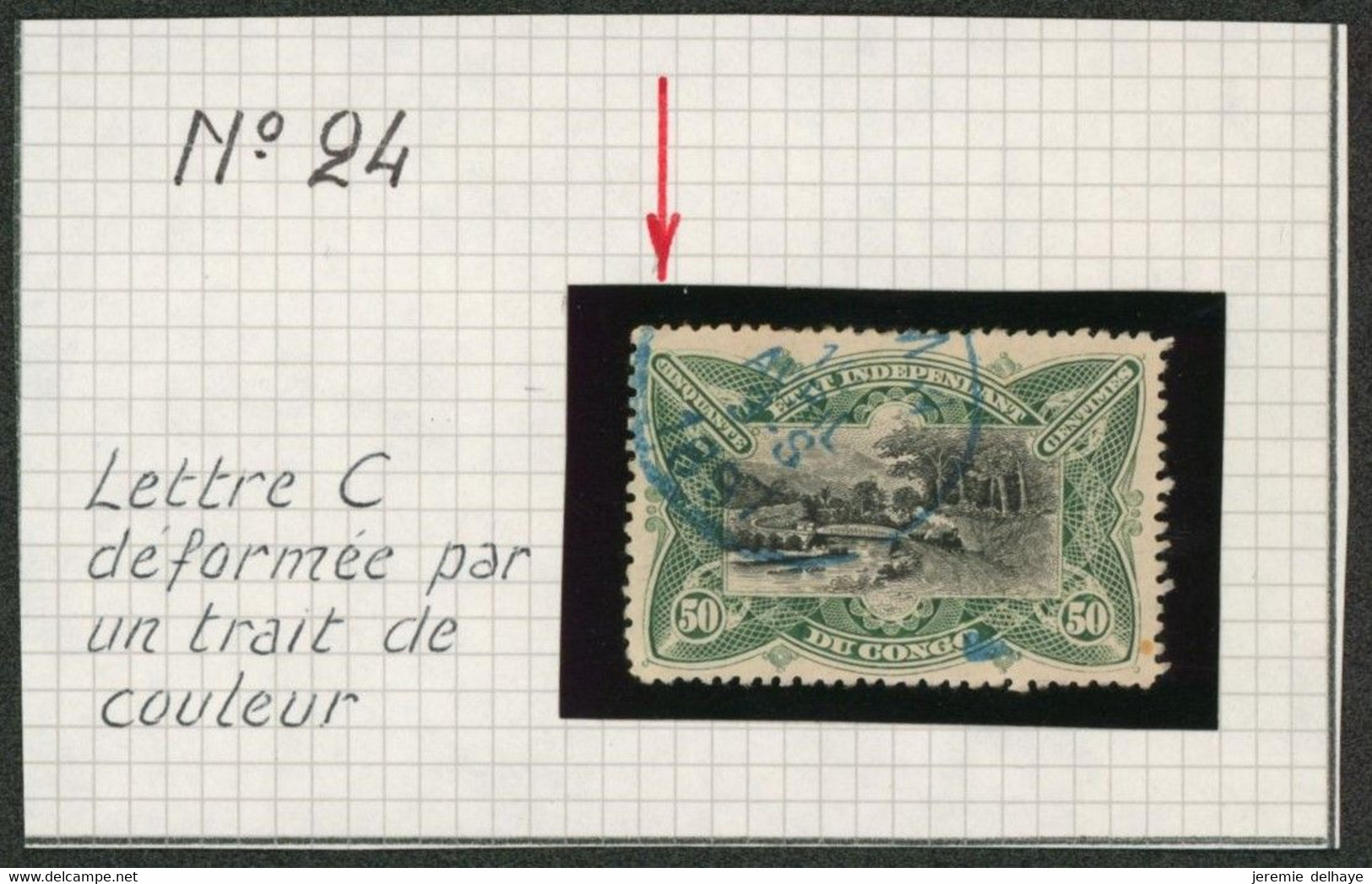 Congo Belge - Mols : N°24 Obl Partielle + Curiosité : Lettre C Déformée Par Un Trait De Couleur - 1884-1894