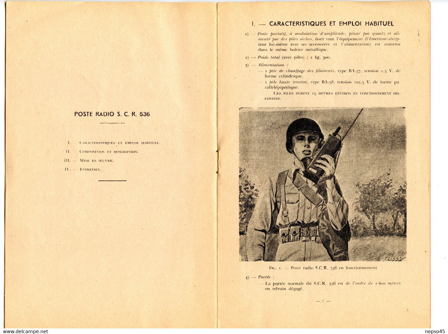 Poste Radio S.C.R. 536.notice d'emploi.Ecole formation d'officiers d'active.Coetquidan 1951.Librairie militaire St-Cyr.