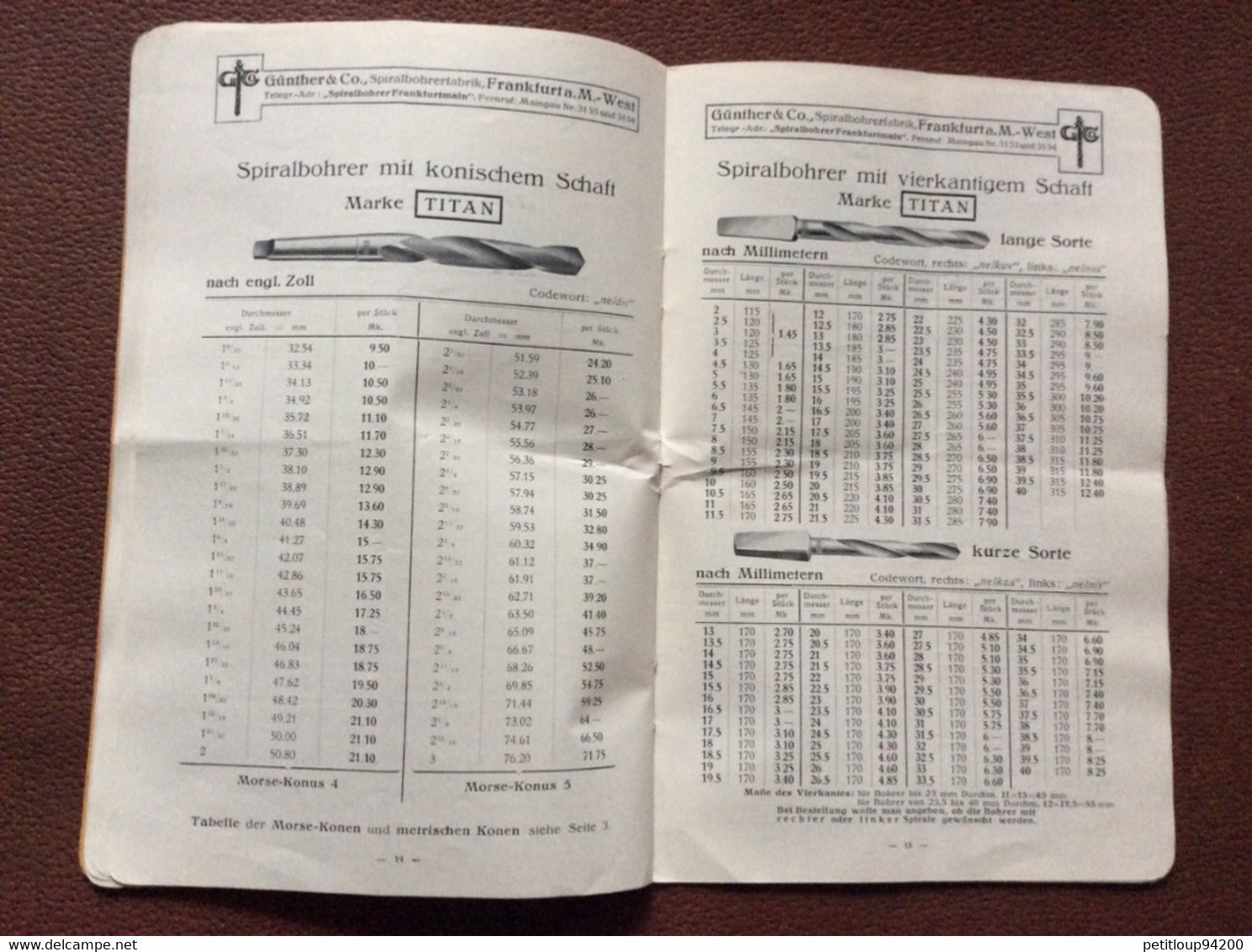 CATALOGUE  GUNTHER & Co  Fabrique de Forets Hélicoïdales  SPIRALBOHRER FABRIK  Frankfurt  RFA  Allemagne  ANNEE 1925