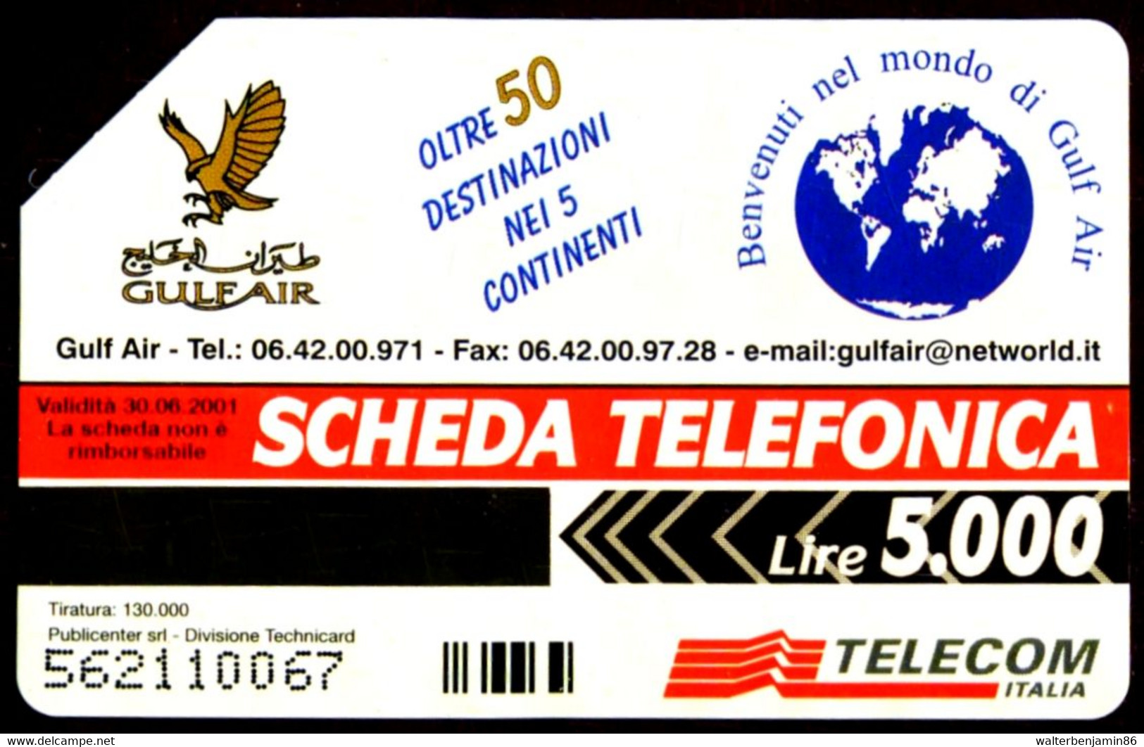 G 949 C&C 3055 SCHEDA TELEFONICA USATA GULF AIR - Pubbliche Precursori