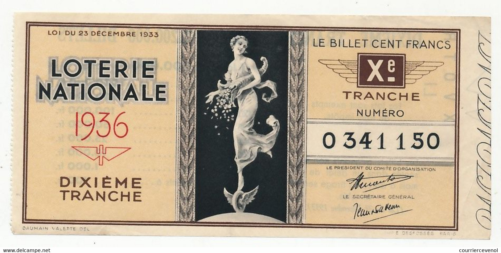 FRANCE - Loterie Nationale - Billet Entier - 10eme Tranche 1936 - Lotterielose