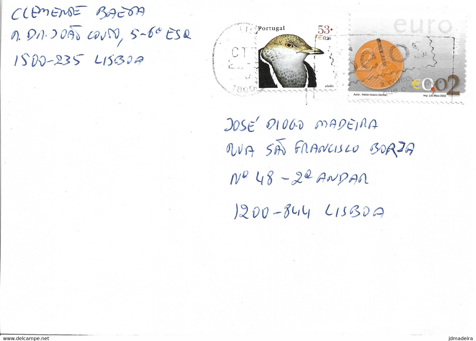 Portugal Cover With Bird And Euro Coin Stamps - Briefe U. Dokumente