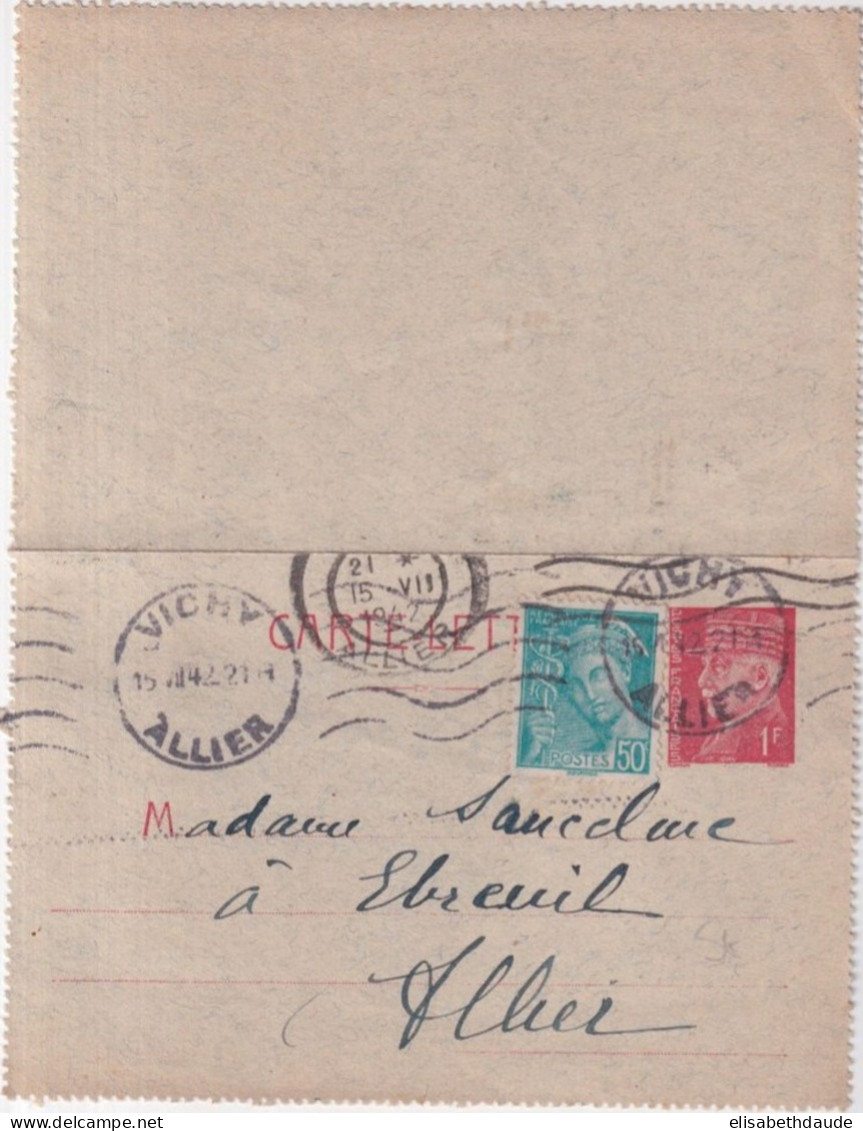 PETAIN - 1942 - CARTE LETTRE ENTIER 1F + MERCURE - COTE STORCH = 25 EUR. - Letter Cards