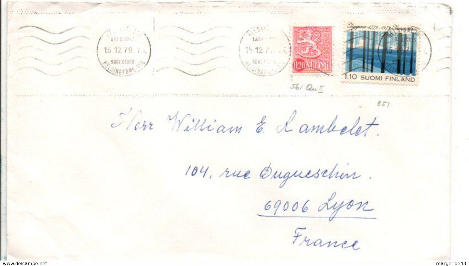 FINLANDE AFFRANCHISSEMENT COMPOSE SUR LETTRE POUR LA FRANCE 1979 - Cartas & Documentos