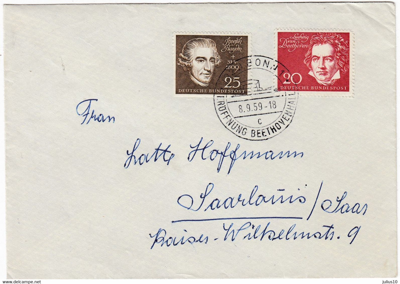 GERMANY BRD 1959 FDC Used Cover Mi 317-318 #V75 - 1948-1960