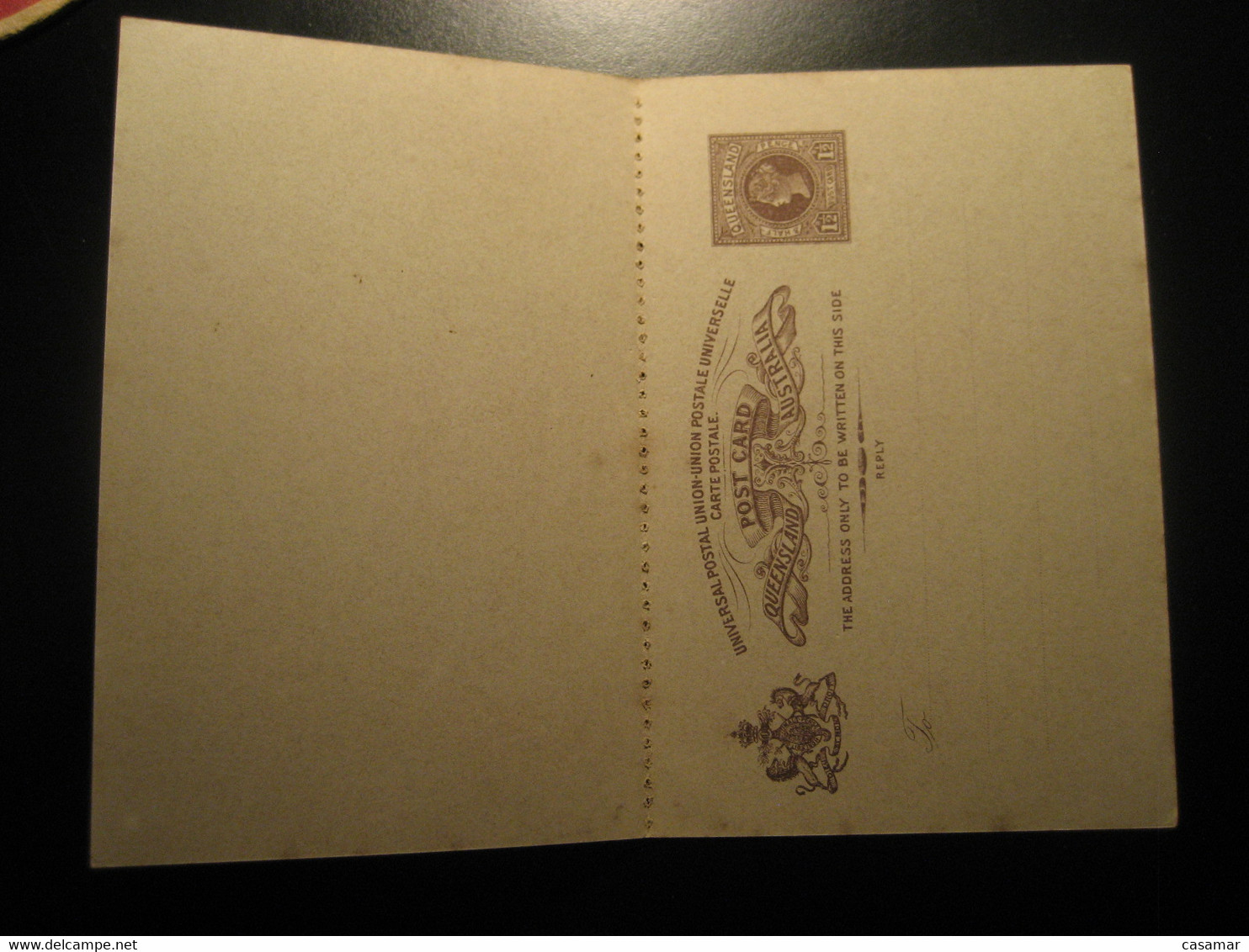 1 1/2 + 1 1/2 Penny Reply QUEENSLAND Post Card AUSTRALIA Postal Stationery Card - Cartas & Documentos