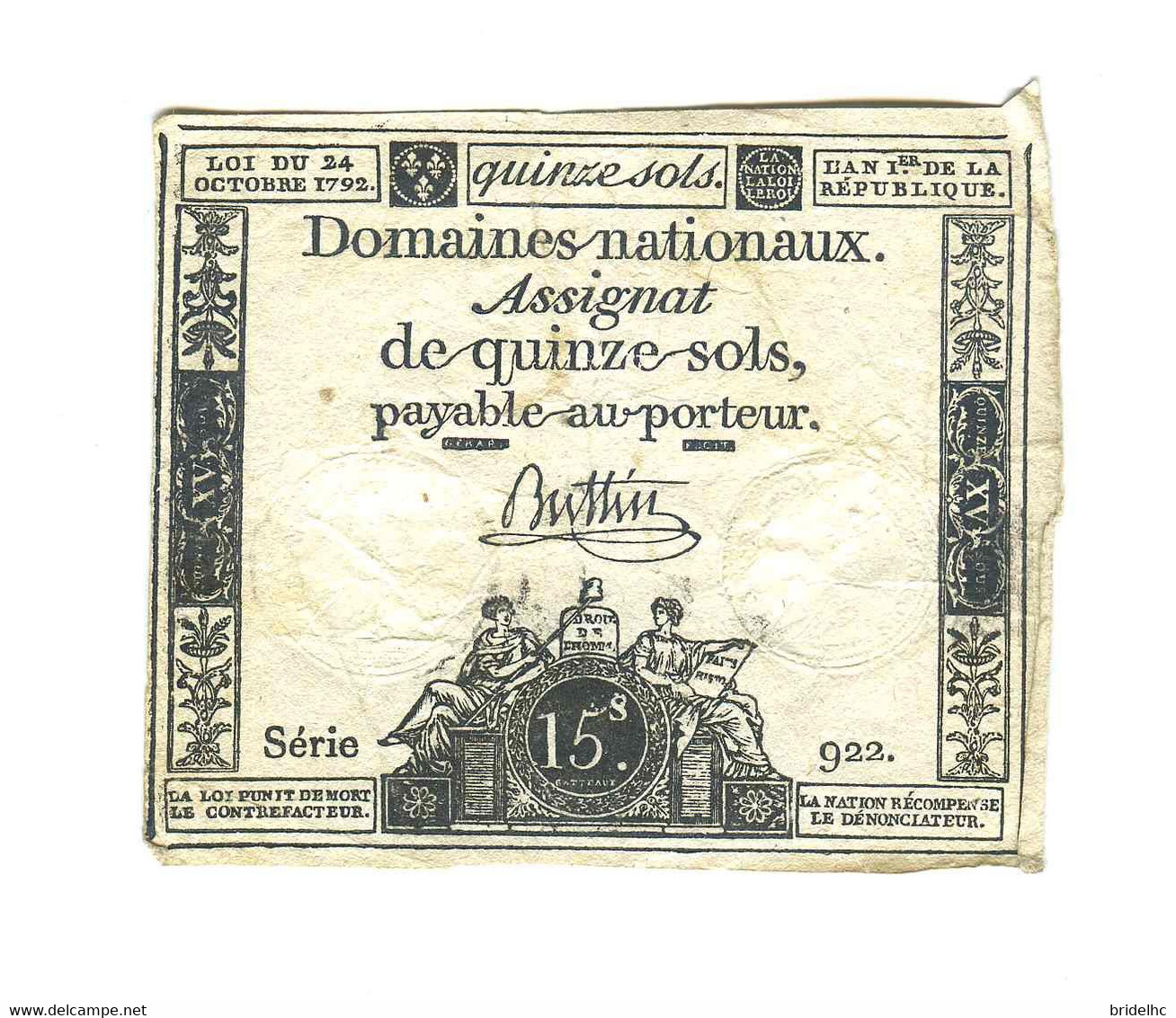 Assignat 15 Sols Série 922 - Assignats & Mandats Territoriaux